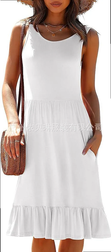 Women's Summer Tank Dress Casual Ruffle Hem Knee Length Dresses Jumpsuit Playsuit view 5