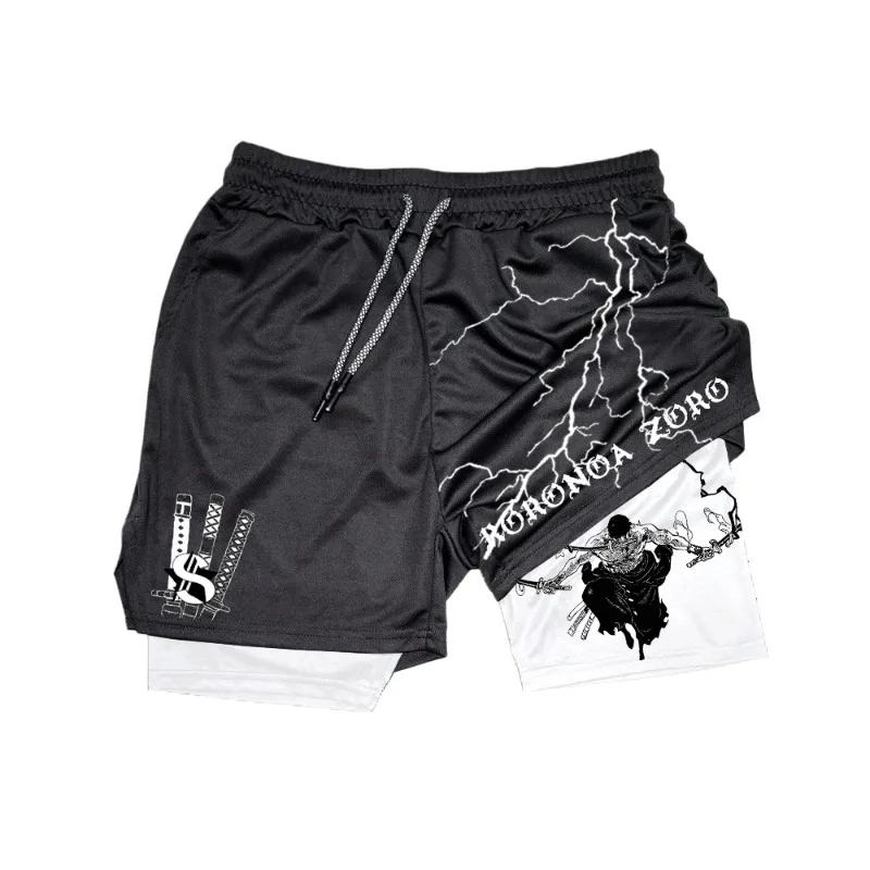 

Мужские летние шорты Zoro 2026, дышащие двухслойные шорты Zoro & Sword для тренировок и повседневной носки