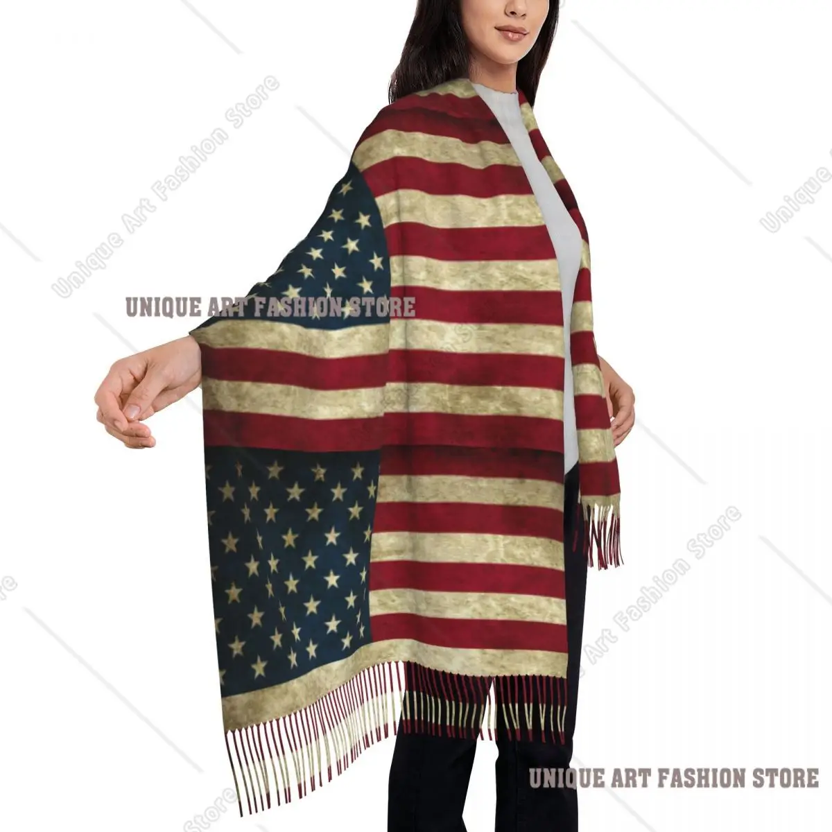 خمر العلم الأمريكي شرابة وشاح المرأة لينة الولايات المتحدة الأمريكية فخور شال التفاف السيدات الأوشحة الشتوية