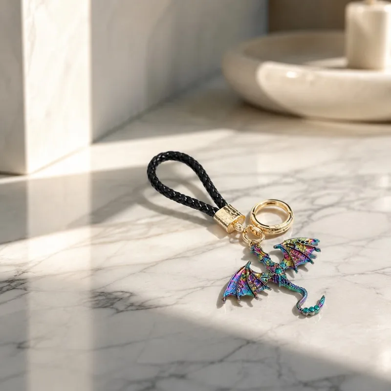 Colorful Fantasy Dragon Keychain Braided Rope Metal Key Ring Cool Animal Pendant for Car Key Bag Backpack Charm Accessory