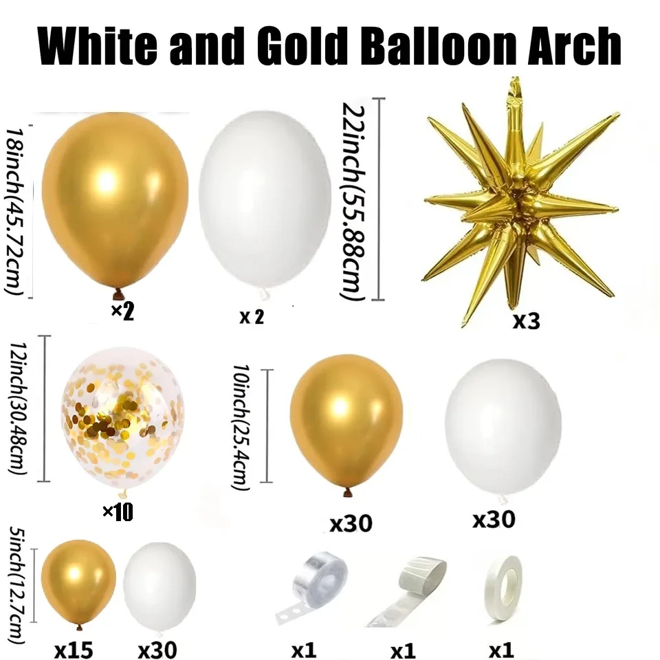 125pcs White and Gold Balloons Garland Arch Kit Starburst Foil Balloons For Wedding Anniversary Birthday Party Decorations