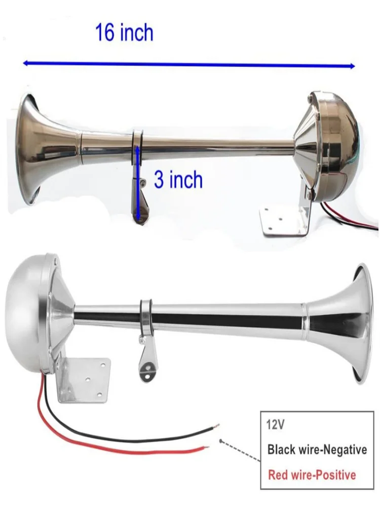 12V/24V polerowana stal nierdzewna pojedyncza trąbka róg niski ton dla łódź morska ciężarówki przyczepa samochodowa RV