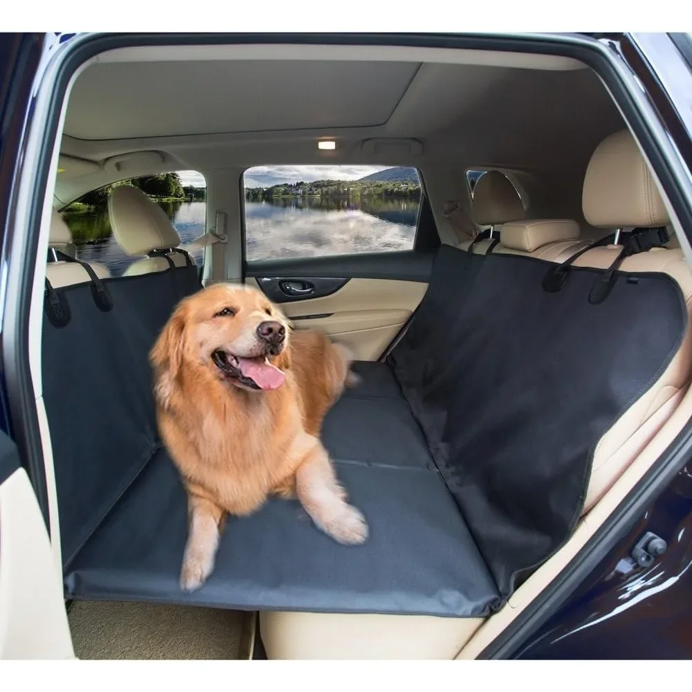 Vehicle Seat Cover - Back Seat Extender for Dogs, Universal Fit, Water Resistant, Holds 100 lbs, Black-Hammock, Dog Mats