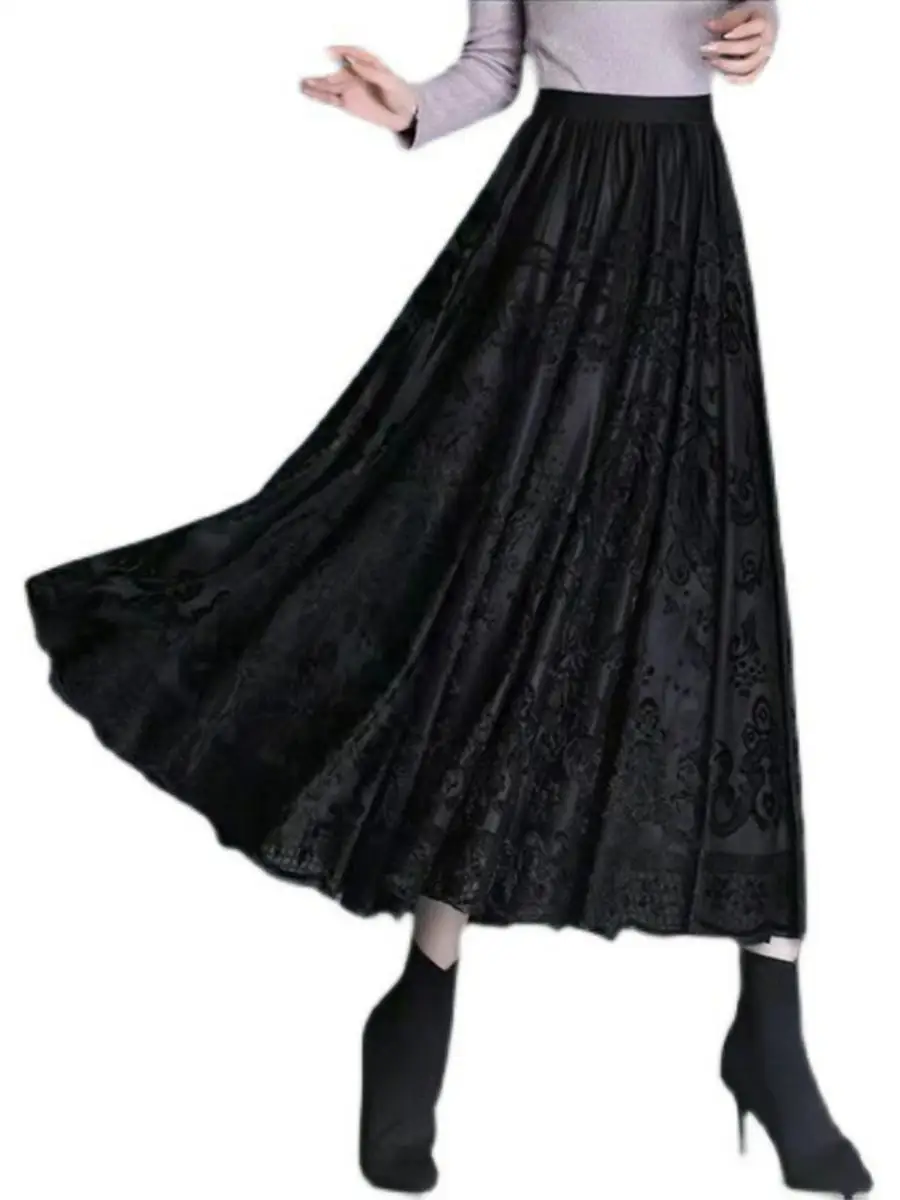

New Arrival Floing Lace A-Line Midi Skirt Spring Fairy Court Sle Women's Long Skirt Mid-Length f Body Skirt