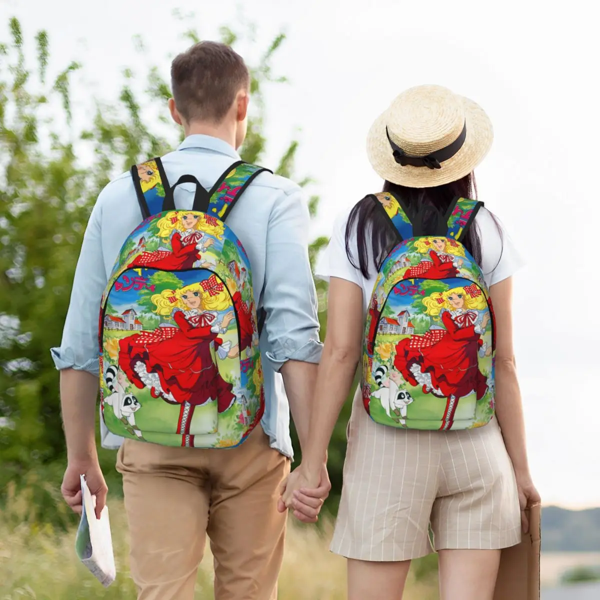 남성 여성을위한 맞춤형 캔디 캔디 만화 캔버스 배낭 방수 대학 학교 애니메이션 만화 가방 인쇄 책가방