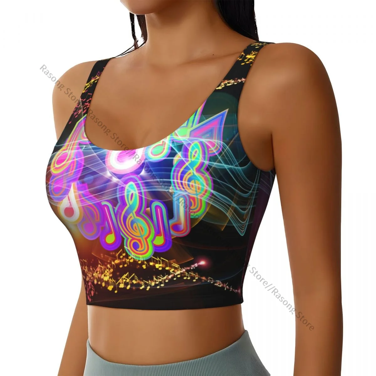 Yoga Vest Women Gym Sports Crop Tops Colorful F Waves And Music Notes Streetwear Workout Breathable Tank Top Female