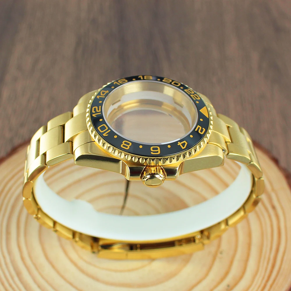 40MM NH35 Gold pvd Watch Case Sapphire Crystal glass For NH35 NH36 NH34 NH38 Miyota8215 Eta2824 PT5000 GMT SUB Watch Accessories