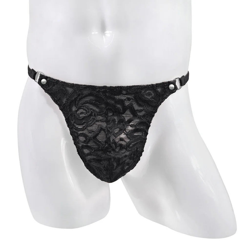 남성용 시스루 레이스 투명 T백 팬티, 섹시한 로우라이즈 U자형 볼록 파우치 G스트링, 시스루 오픈 엉덩이 속옷