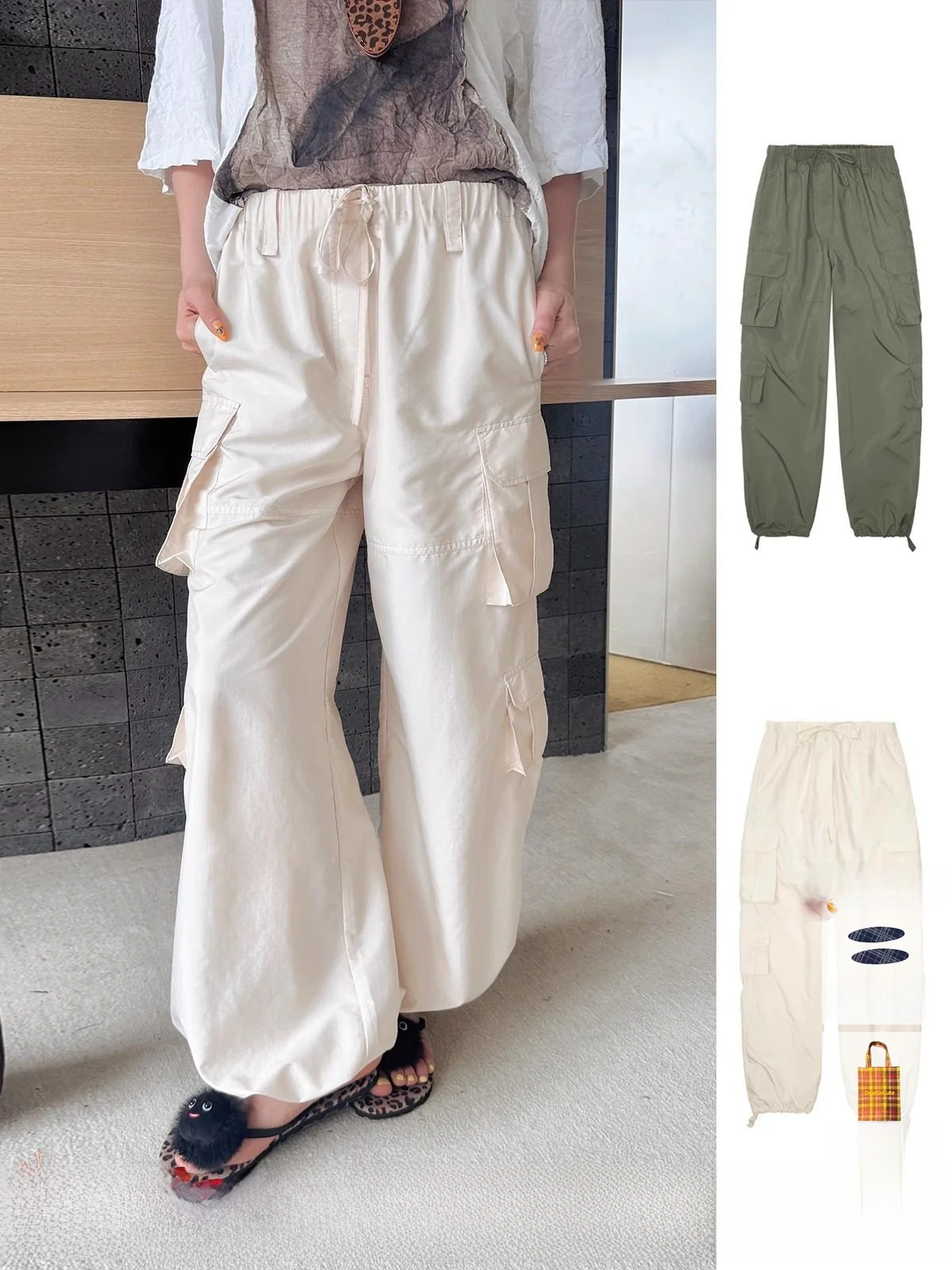 

Classic ket Casual Workwear Pants Brand DEARSOCUTE Handpied Store Straight Leg l Waist Rope Door Ladies