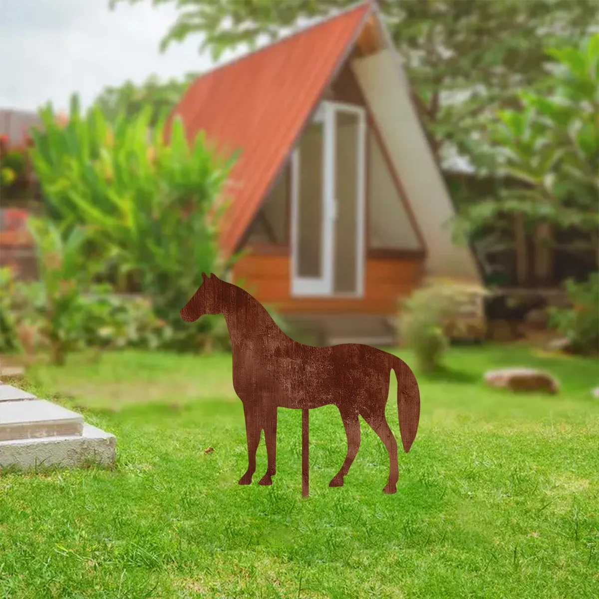 1pc Rusty Horse Metal Garden Stake -  Outdoor Decorative Ground Stake with Rustic Horse Design, Balcony, Easy Installation