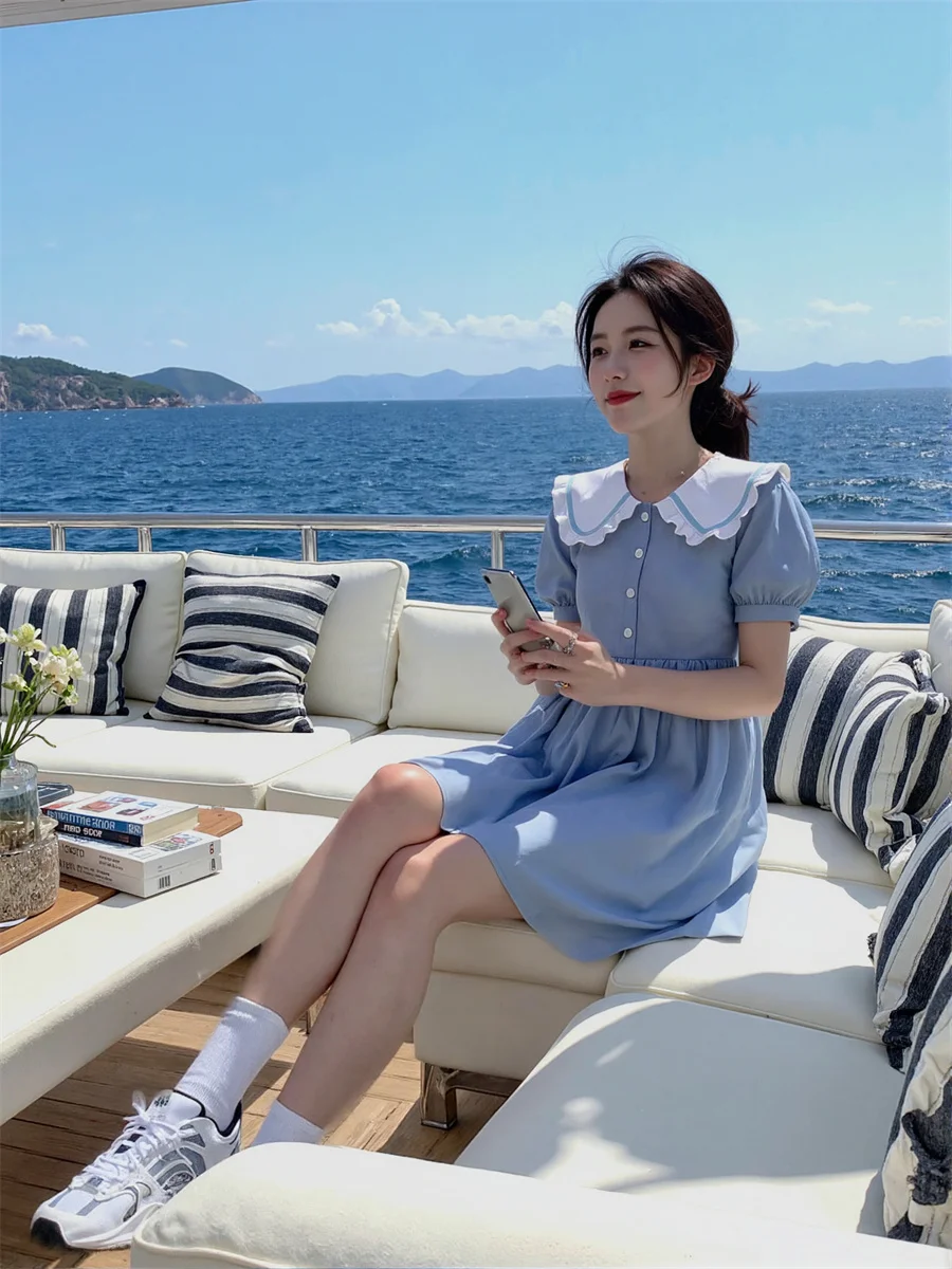 Robes d'été pour femmes, col Peter Pan, ample, plissée, plissée à la main, à volants, froncée, smockée, à plusieurs niveaux