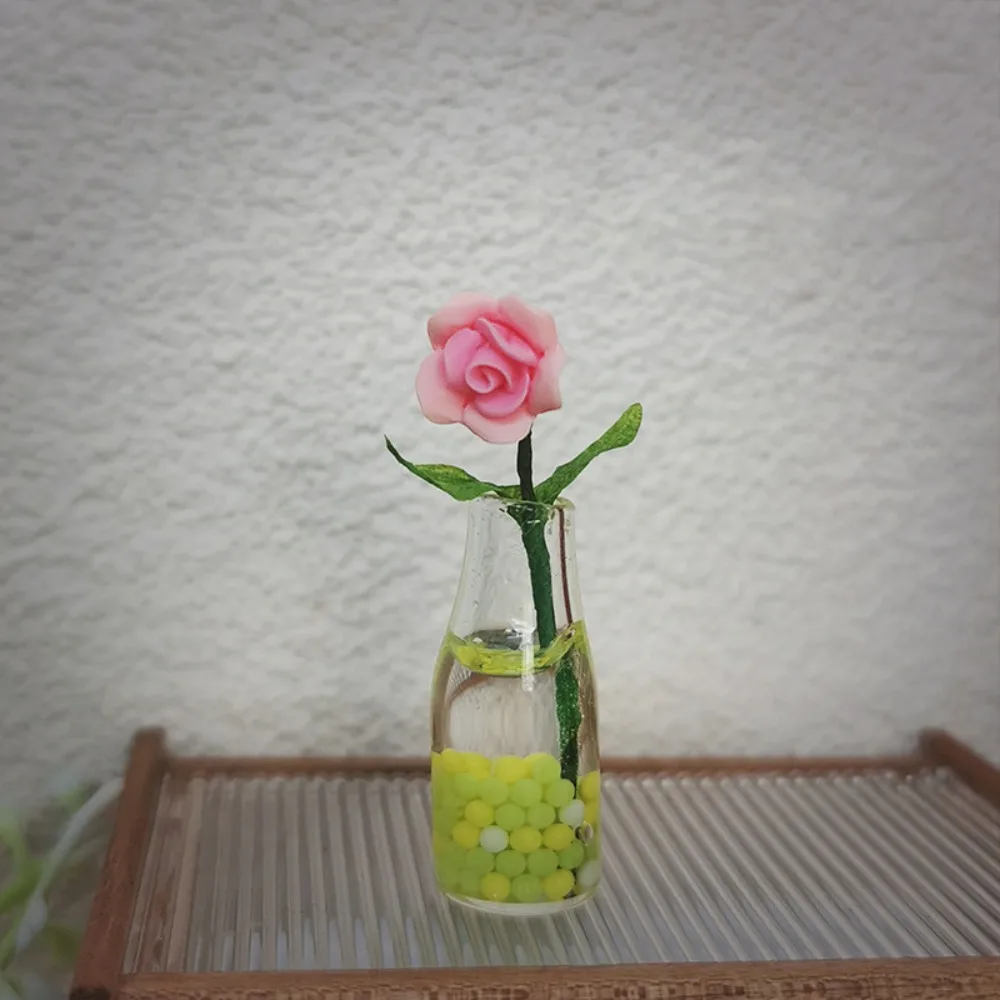 Miniature Dollhouse Miniature Rose Model Mini Floral Creative 1:12 Scale Dollhouse Flower Rose Flower Vase