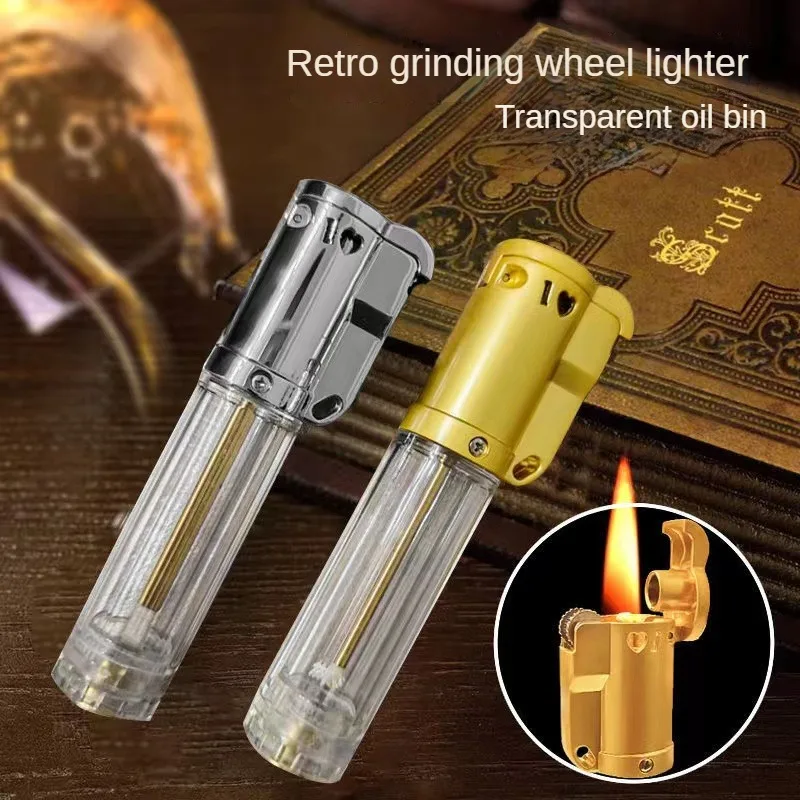 NEW Retro Kerosene Lighter High-efficiency Flint Wheel Transparent Oil Tank Old-fashioned Grinding Wheel Durable Lighter