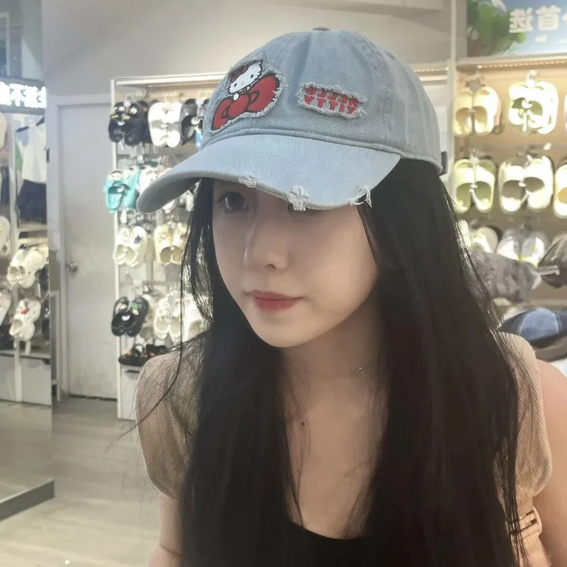 MINISO Sanrio HelloKitty Baseball Cap Cute Vigorous Versatile Decorative Peaked Cap Sun Hat Cute Cartoon Cowboy Peaked Hat