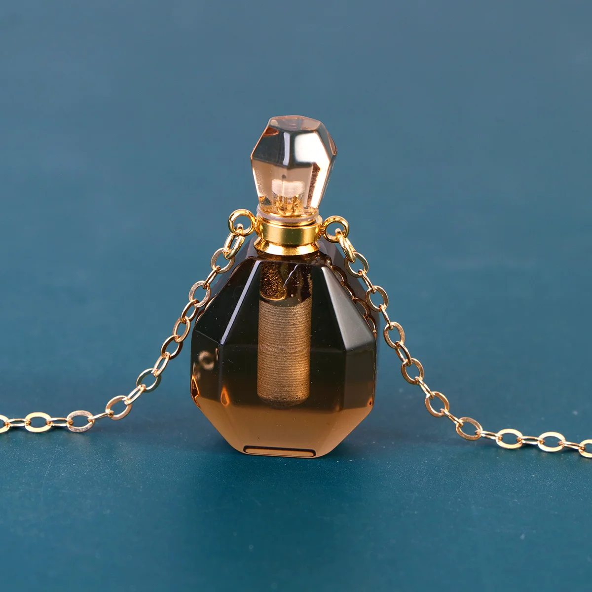 

Gemstone Perfume Necklace Crystal Wishing Bottle Pendant Container Charms Brown