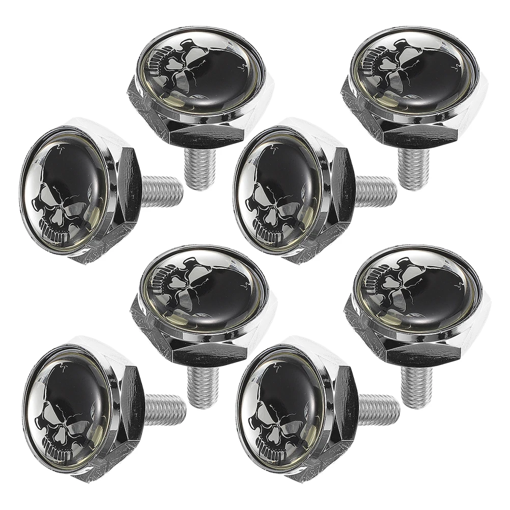 

8pcs License Plate Screws Stainless Steel Anti Theft Black Skull Universal Fit Car Motorcycle Decorative Screws For Plates Long