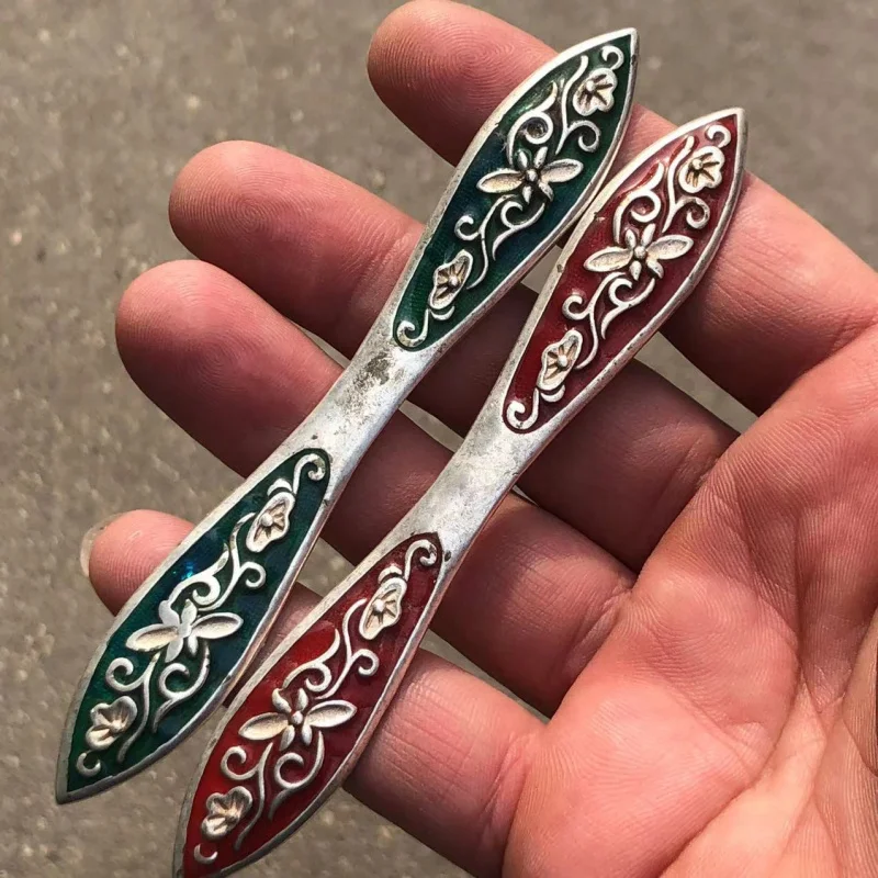 

Wholesale Miao Silver Hairpin Hair Stick Ethnic Style Silver White Copper Plated Cloisonné Style Hairpin Accessories Hair Stylin