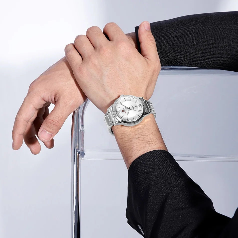 

NAVIFORCE мужские светящиеся стрелки календарь деловые кварцевые часы 3ATM водонепроницаемый дисплей ремешок из нержавеющей стали модные мужские часы