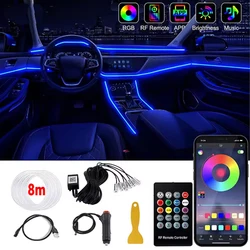 Car Interior Neon RGB Led Ambient Light Fiber Optic Kit With APP Sound Control Multiple Modes Auto Atmosphere Decorative Lamp