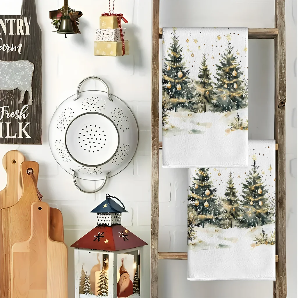 قطعتان من مناشف المطبخ على شكل شجرة عيد الميلاد الذهبية على شكل ندفة الثلج، مجموعة مناشف، قماش تنظيف ناعم فائق الامتصاص، منشفة شاي للطبخ والخبز، منشفة يد، قماش تنظيف، ديكور غرفة المطبخ، أساسيات المنزل #4