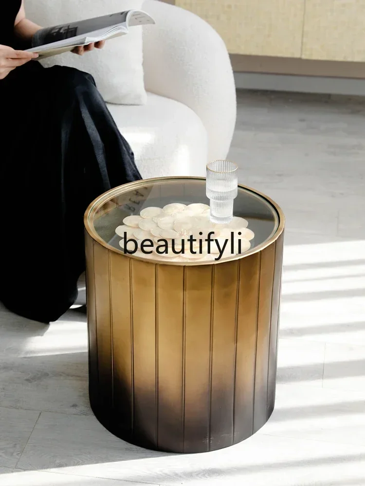D5556  C Italian light luxury metal shell edge table, simple modern round balcony coffee table