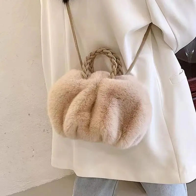 Women Handbags 2023 New Fashionable Delicate Senior Sense Fur Bag Autumn and Winter Portable Temperament Pumpkin Bag