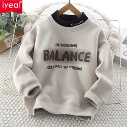 IYEAL  Autumn and Winter Children's Warm Fleece Sweatshirt Children's Boys and Girls' Letter High Neck Fleece Letter Top