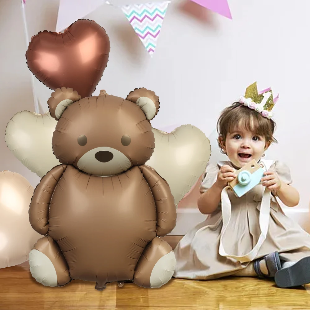 12/6PCS Cute Brown Bear Love Balloon Set Birthday Aluminum Film Decor Balloon Graduation Ceremony Welcome Baby Party Decoration