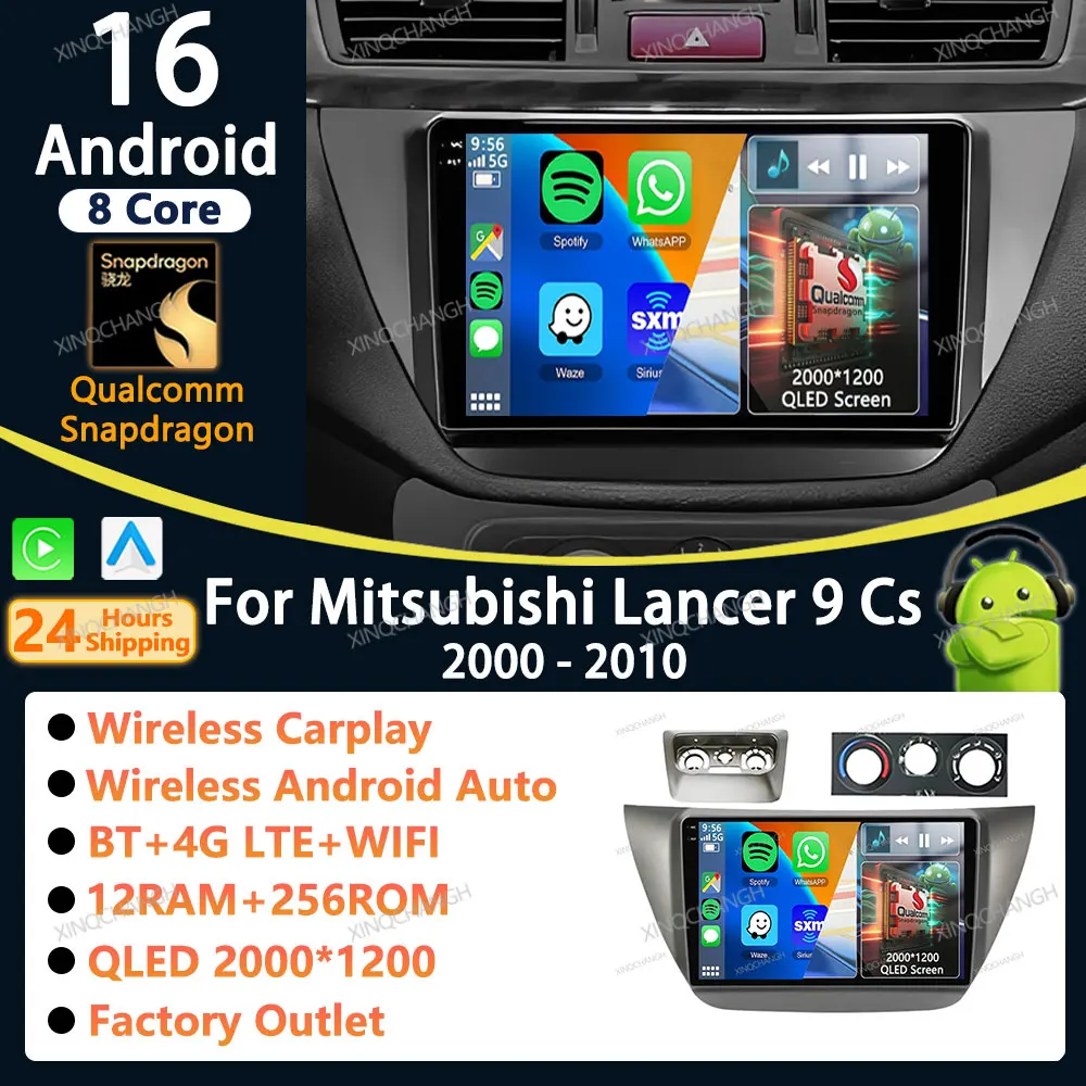 Radio para Auto Android 16 con Carplay para Mitsubishi Lancer 9 CS 2000 - 2010, Kit de Panel de Montaje para Tablero, Accesorios de Reproductor Estéreo