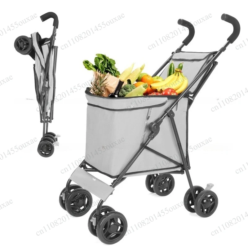 Compact Folding Pull Cart Multi-Scene Trolley Light Duty For Grocery Shopping Camping Stall Express Goods Hauling