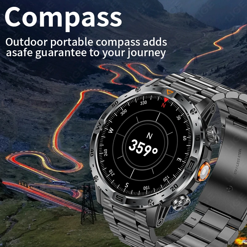 LIGE New Military Outdoor Sport Smart Watch 1000mAh Big Battery Men Flashlight Compass IP68 Waterproof 1.7" BT Call Smartwatch