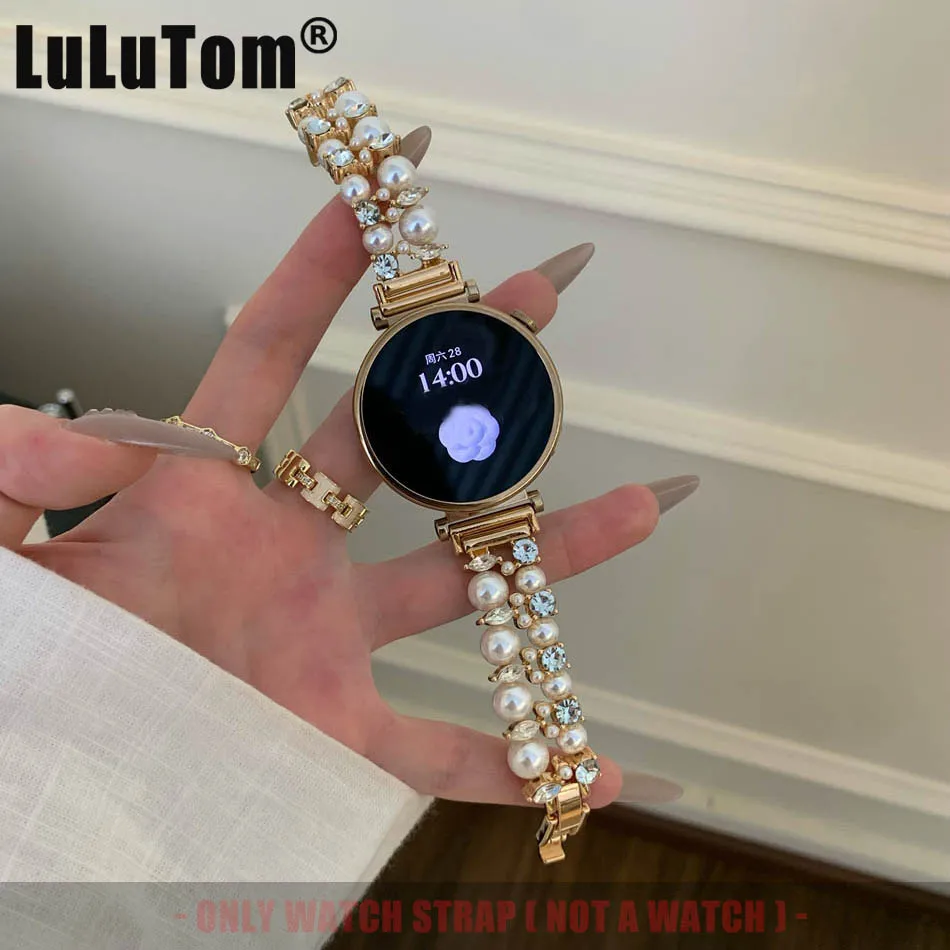 

Элегантный ремешок для часов с жемчугом и металлическим цирконием для Samsung Galaxy Watch 7 6 5 4 Huawei GT 5 4 3 Pro 46 мм 41 мм Женский ремешок 18 мм 20 мм 22 мм