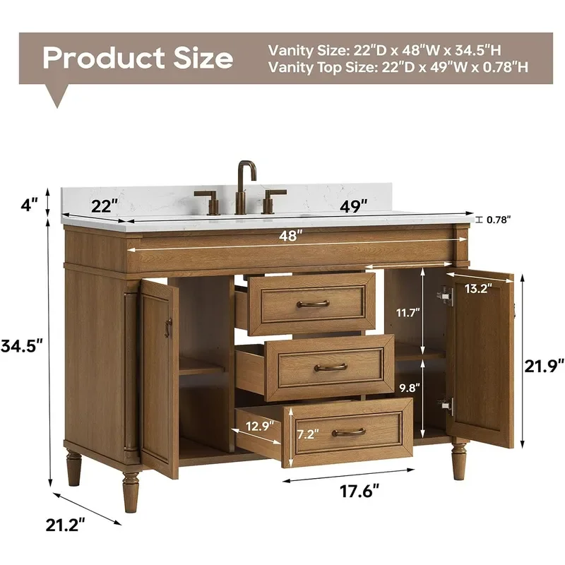 48 Inch Bathroom Vanity with Sink Combo Light Walnut