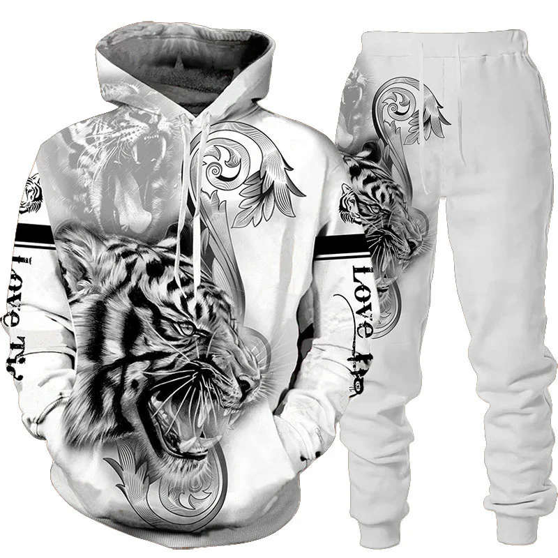 Fato com capuz tigre animal masculino, agasalho masculino impresso 3D, streetwear de grandes dimensões, moletom casual, outono, inverno, moda nova,