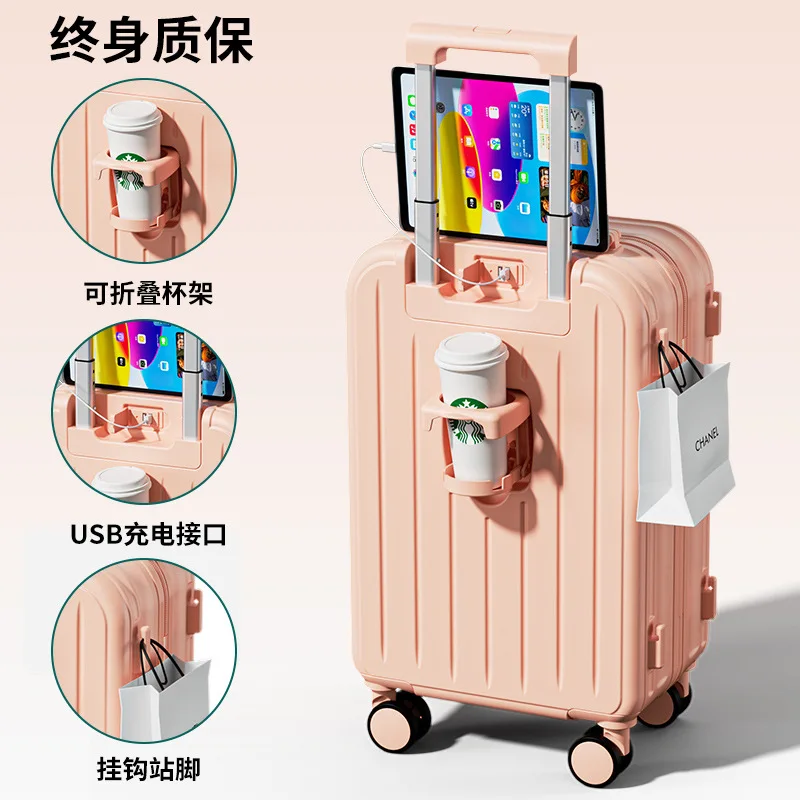 Multifunctional Suitcase Large Capacity Suitcase Universal Wheel Luggage Case Cup Holder Charging Port