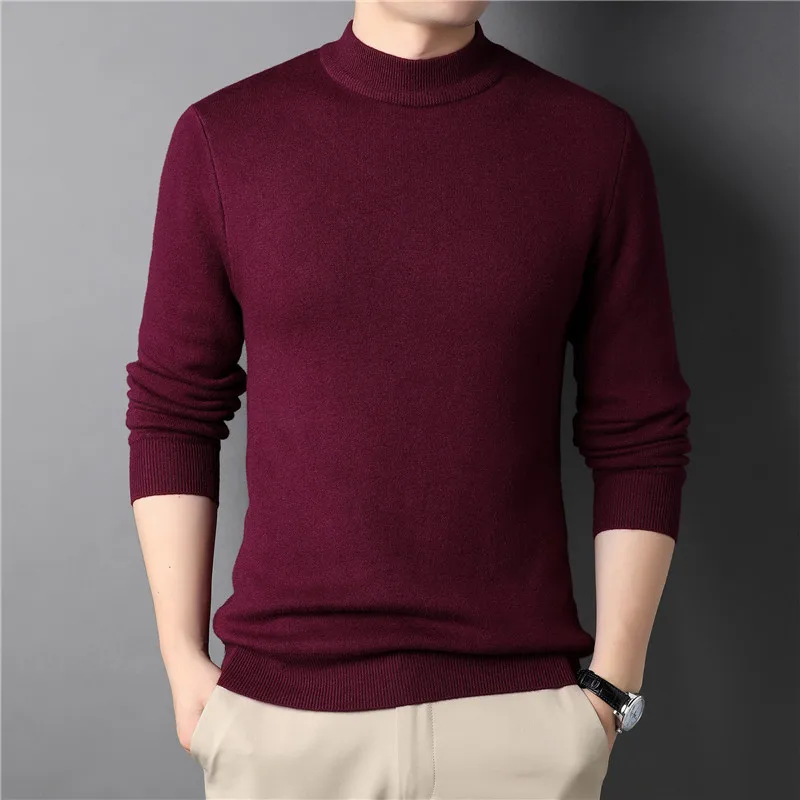 Suéter de cachemira con cuello simulado para hombre, ropa interior fina, suéteres de punto de manga larga sólidos, ropa de invierno