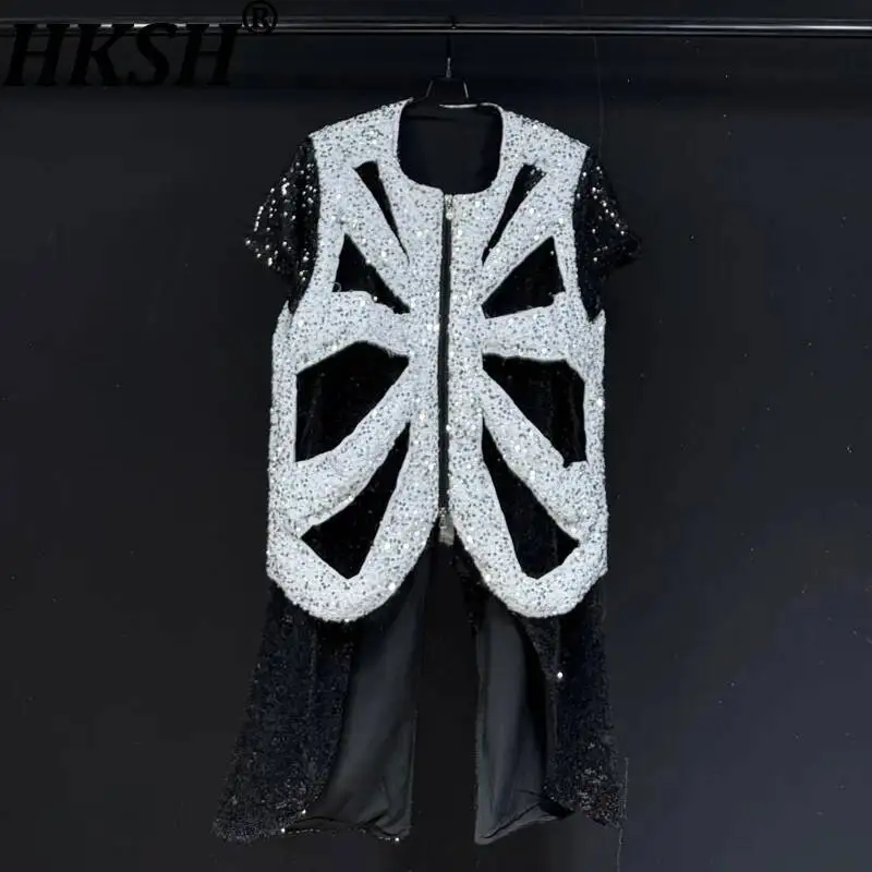 HKSH Summer New Men's Tide Dark Unique Design Hollow-out Sequin Patchwork Waistcoat High-end Sleeveless Jacket Chic Vest HK24397