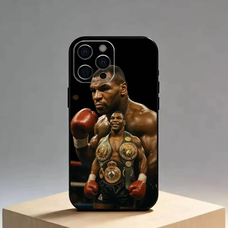 Funda de silicona negra para iPhone 17,16,15,14,13,12,11 Plus,Pro Max,XS con diseño de boxeo y Mike Tyson 4