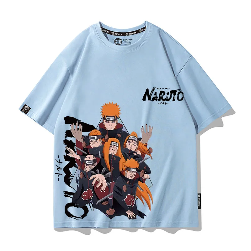 Fashionable Children's T-shirt New Anime Naruto Co Branded Cartoon Print Parent-child Outfit Casual Trend Short Sleeved Shirt