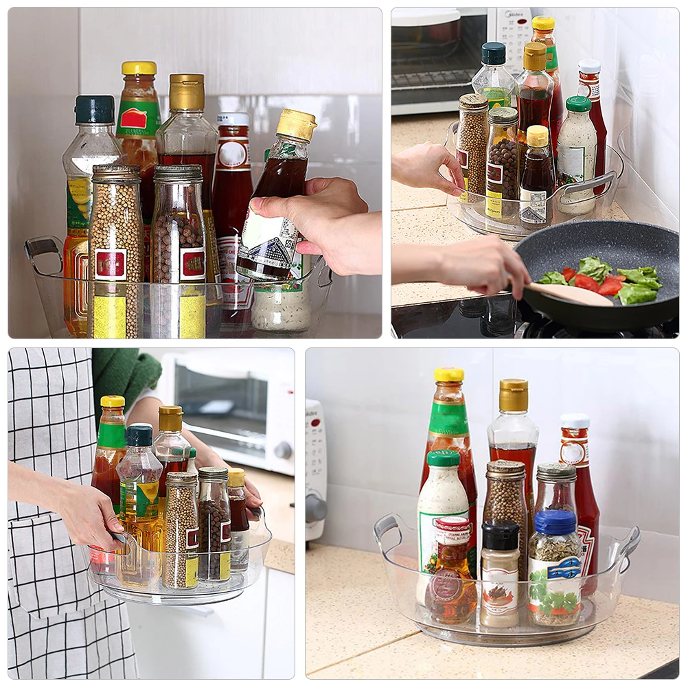 

Rotating Seasoning Rack Plastic Kitchen Organizer Storage Shelf Spice Holder Household Sundry Rack 360 Degree Rotatable Space