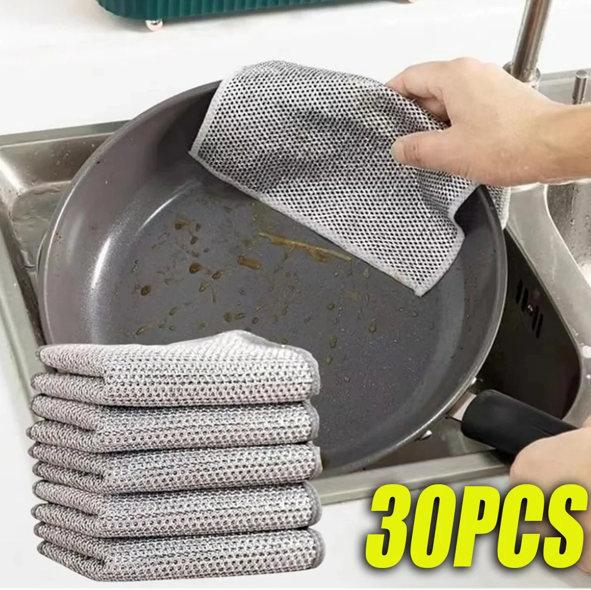 30/10 Pcsragic Schoonmaakdoek Verdikte Dubbelzijdig Metalen Staaldraad Lappen Keuken Afwas Pot Washanddoekjes Handdoek Schoon Gereedschap