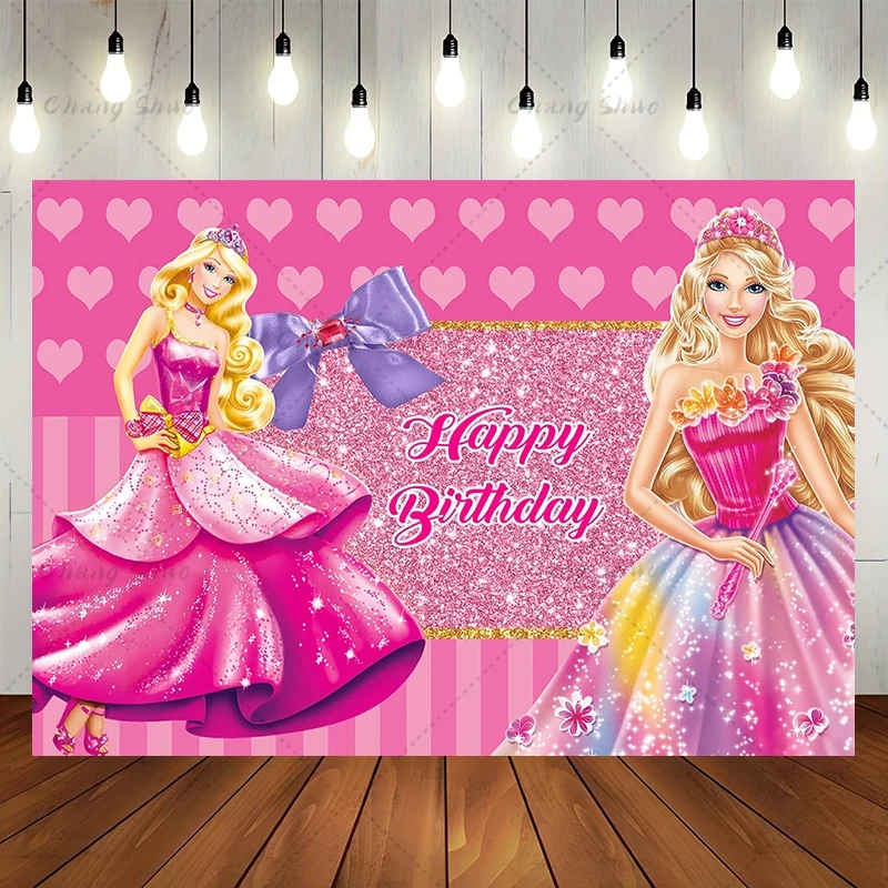 Barbie Theme Pink Princess Photography Background Girls Birthday Party Decoration Photo Backdrop Baby Shower Banner Booth Props