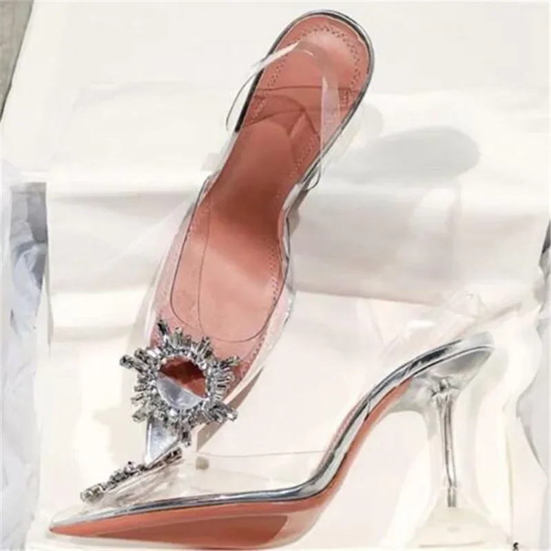 Big size 44 45 décolleté da donna eleganti scarpe a punta con strass tacchi alti scarpe da sposa con tacco trasparente décolleté con tacco a spillo