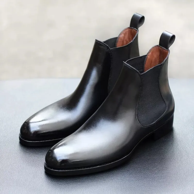 Chelsea Boots for Men  Genuine Leather Black Ankle Round Toe Business Classic Handmade Men Short Boots Botas De Hombre