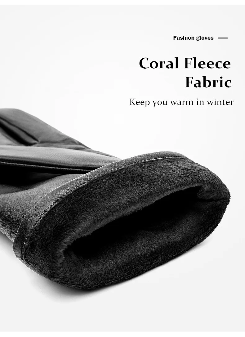 Winter Gloves for Men Sheepskin Leather Touch Screen Men's Gloves High Quality Warm Full Finger Men Mittens Driving Riding