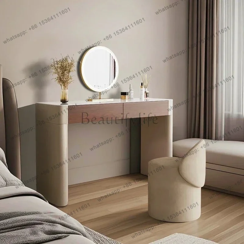 

LJYWooden Brown Vanity Table Dest Drawer European Modern Corner Makeup Vanity Desk Space Saving Coiffeuse De Chambre Furniture