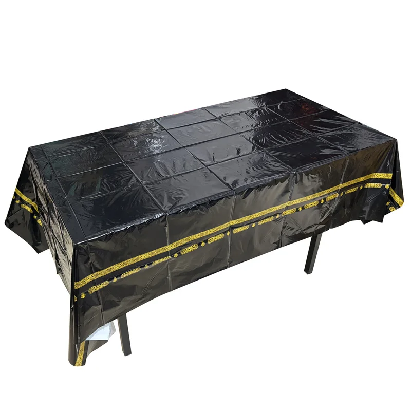 1Pcs Schwarz Umrah Mubarak Tischdecke Islamischen Muslimischen Festival Party Decor Eid Mubarak Hause Ramadan Tisch Abdeckung Dekoration Lieferungen