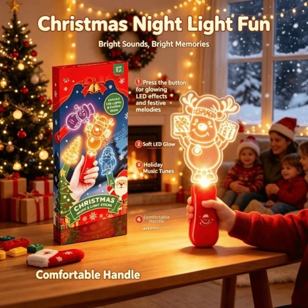 Halloween Lamp LED Glow Sticks with Sound Santa Claus Colorful Mini Handheld Night Lights Snowman Elk
