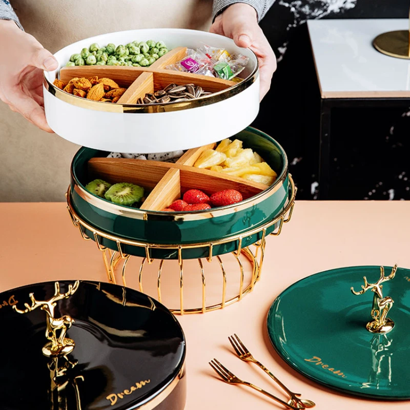 Light luxury dried fruit plate, candy box, household ceramics, living room, double-layered melon seeds, nuts, fruits