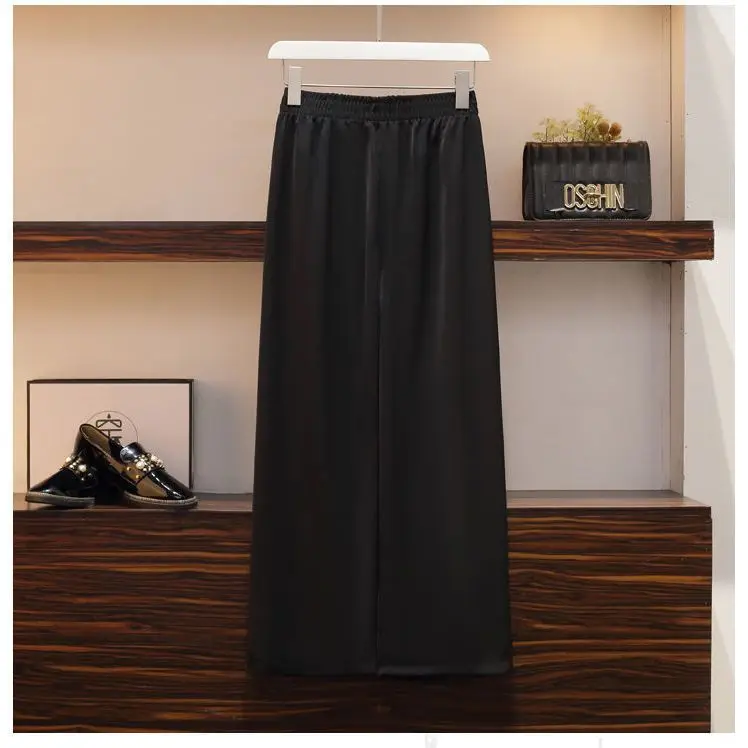 2024 Spring/Summer Large Women's Fat Mm Waist Waist Slimming Chiffon Top Wide Leg Pants 2-Piece Set